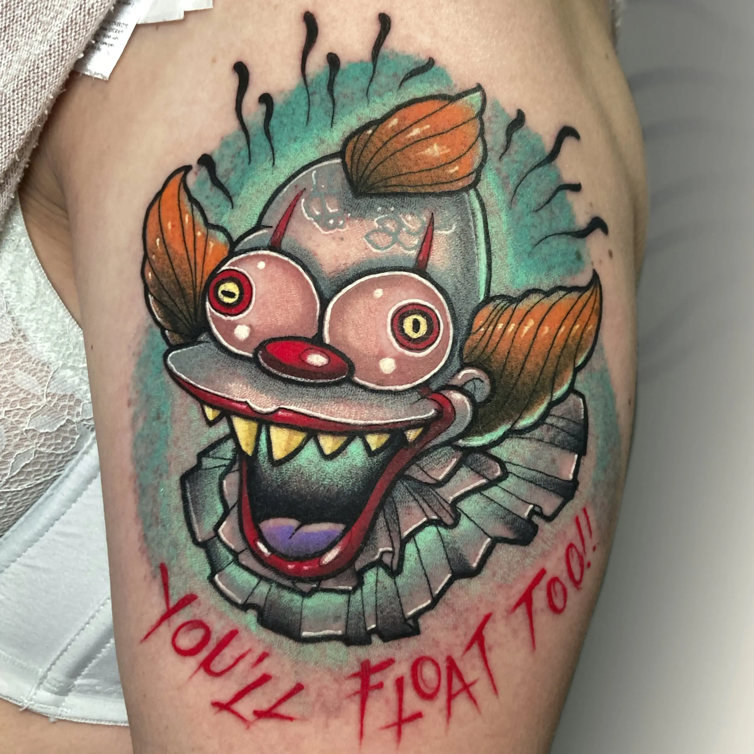 Tatuaje estilo New School de personaje de Los Simpson realizado por Marcos Lira